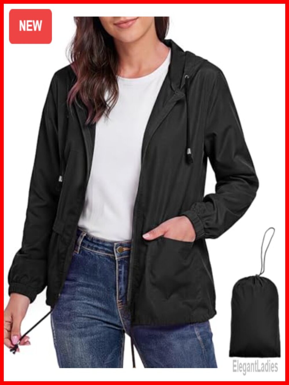 Waterproof Rain Jacket Womens Lightweight Hooded Packable Windbreaker